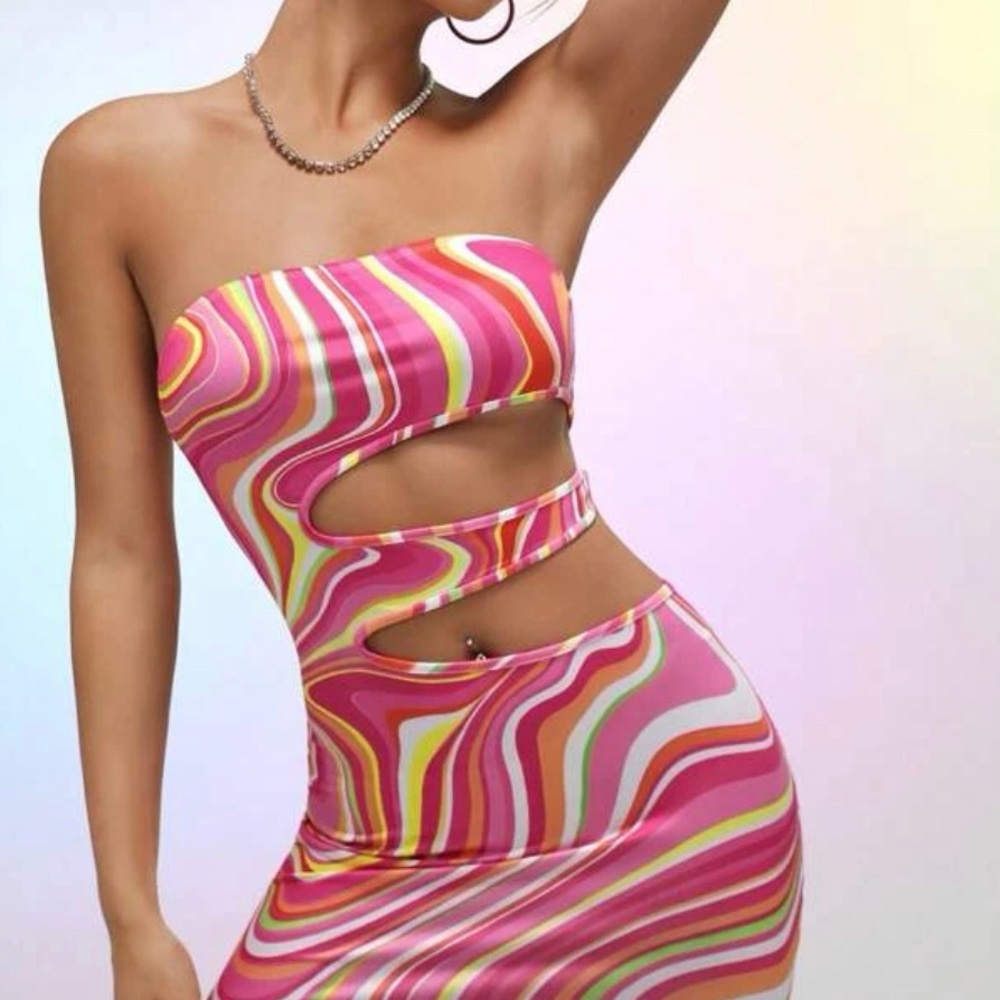 NWT 80s Style Cut-Out Strapless Bodycon Mini Dress Size XS